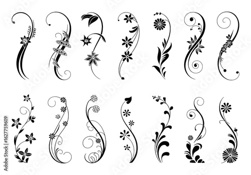 Black floral ornamental swirls and flourishes botanical