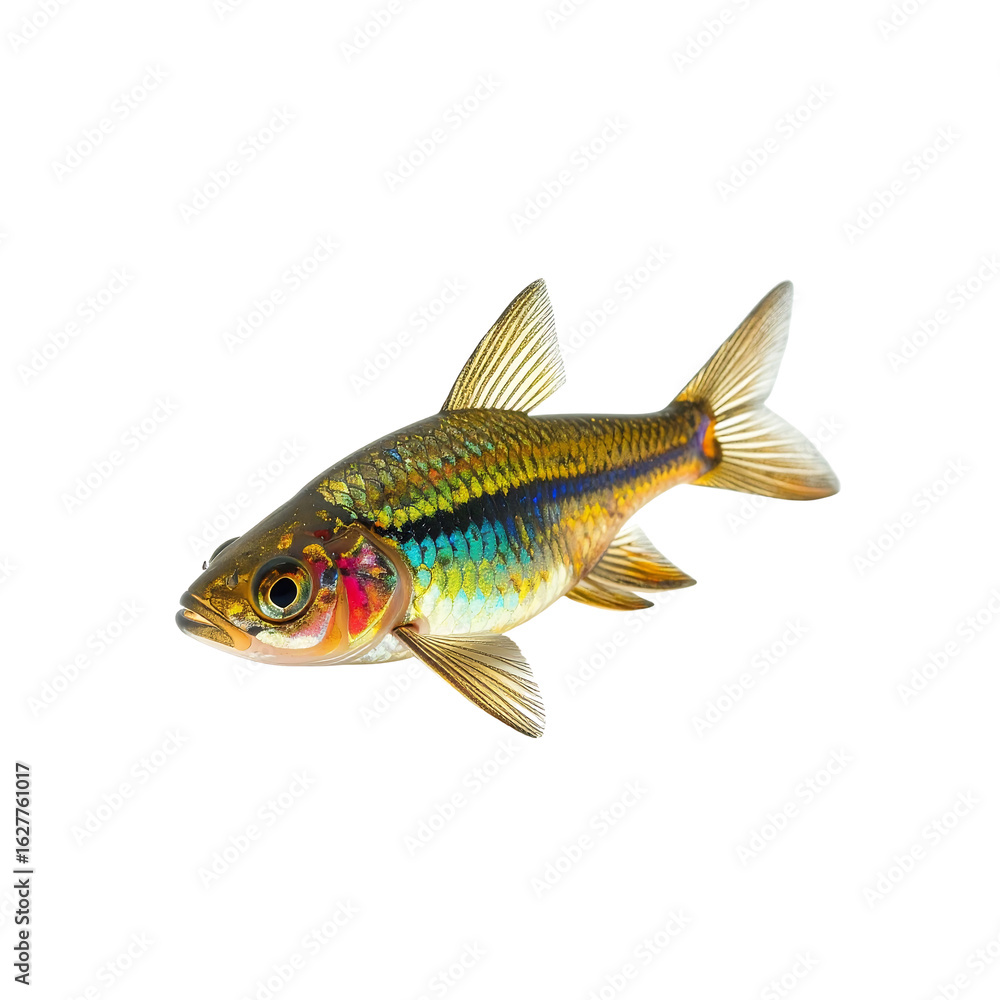 Fototapeta premium Exquisite harlequin rasbora tropical fish with vibrant coloration, isolated on transparent background