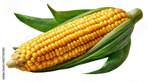 Wallpaper Mural A vibrant ear of corn with bright yellow kernels, surrounded by green husks, showcasing its fresh, natural appearance. Torontodigital.ca