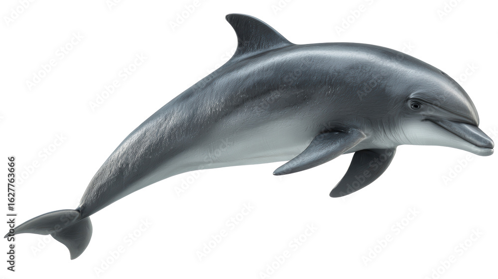 Obraz premium A sleek, gray dolphin with a smooth body, prominent dorsal fin, and friendly expression.