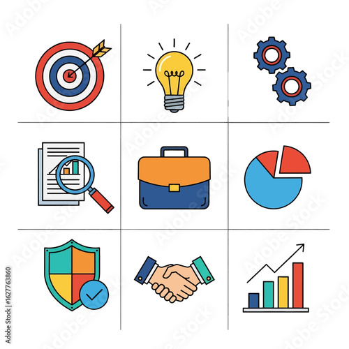 flat illustration icon set with transparent background of business and finance concepts. Ideal for business themes