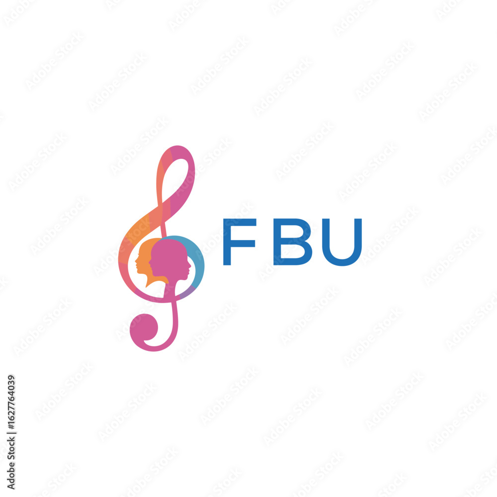 Fototapeta premium FBU “Colorful music logo with human faces and treble clef design” FBU Later Logo, “Abstract music school logo with people and melody icon” 