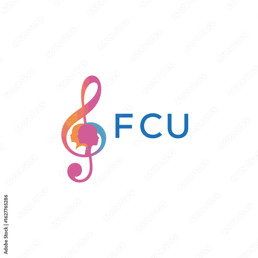 Fototapeta premium FCU “Colorful music logo with human faces and treble clef design” FCU Later Logo, “Abstract music school logo with people and melody icon” 