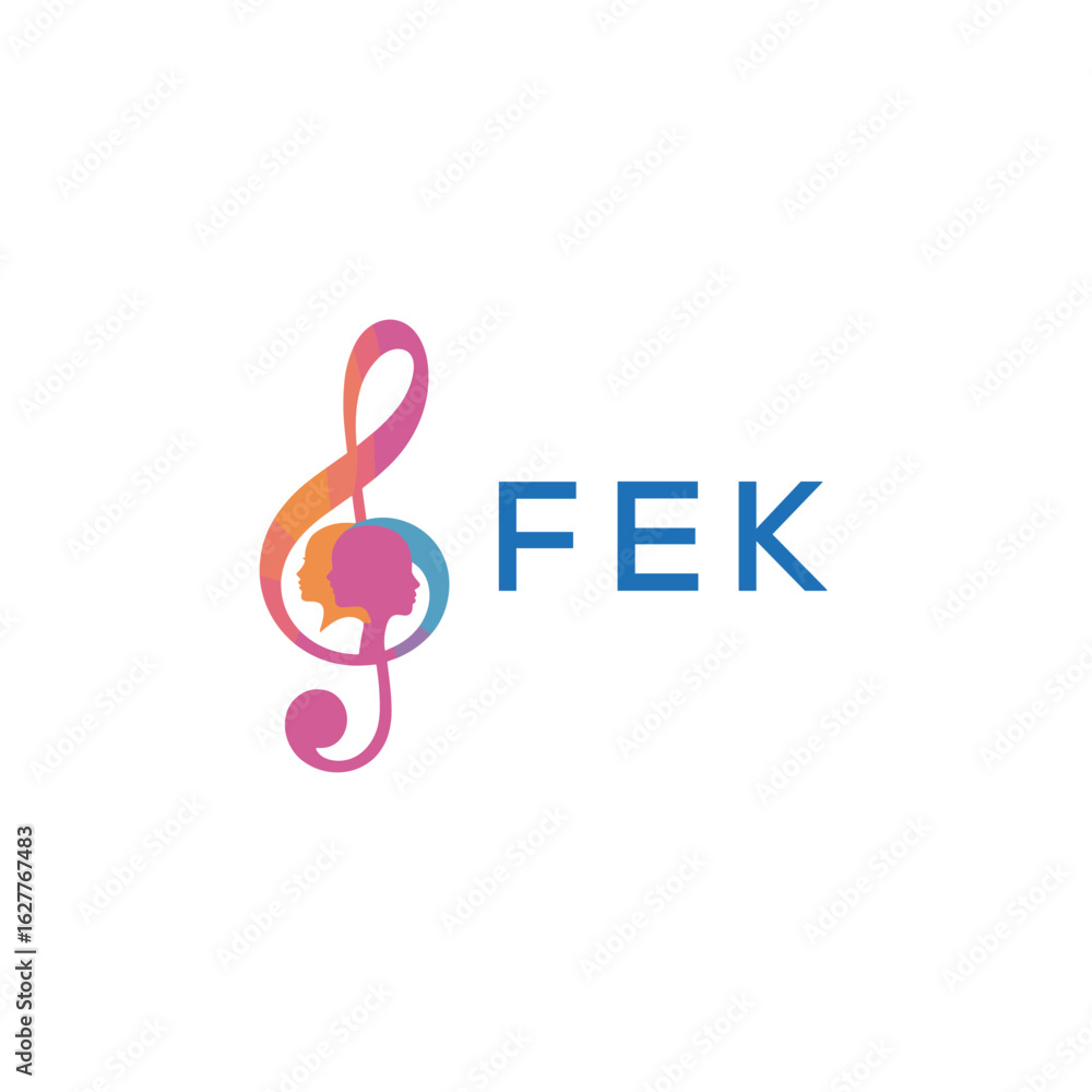 Obraz premium FEK “Colorful music logo with human faces and treble clef design” FEK Later Logo, “Abstract music school logo with people and melody icon”