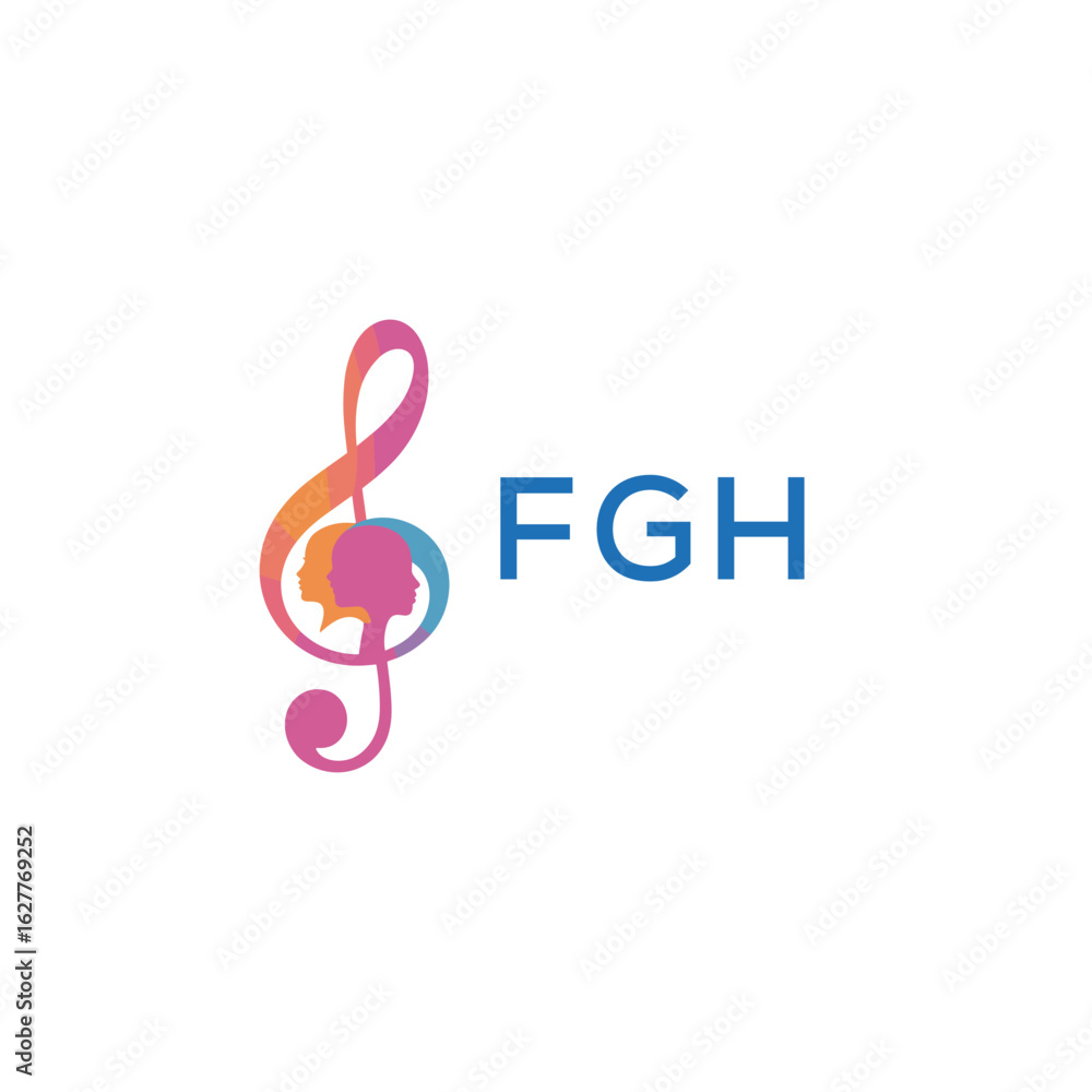 Fototapeta premium FGH “Colorful music logo with human faces and treble clef design” FGH Later Logo, “Abstract music school logo with people and melody icon”FGH music, logo, FGH abstract, creative, FGH colorful, vibra