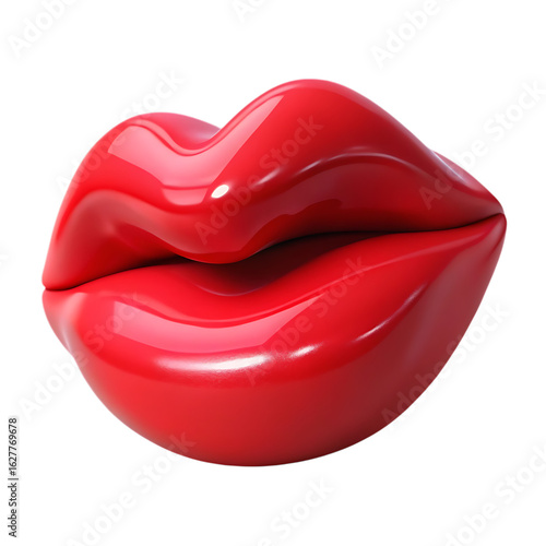 3d icon of a pair of luscious red lips with a glossy finish, isolated on transparent background, perfect for adding a touch of glamour
