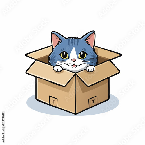 cat peeking out from inside a cardboard box