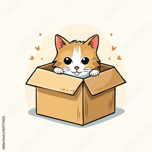 cat peeking out from inside a cardboard box