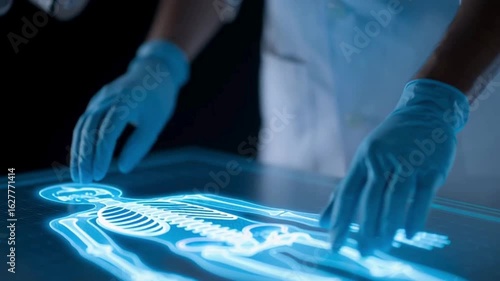 Medical Professional Examines X-Ray Image of Human Skeleton