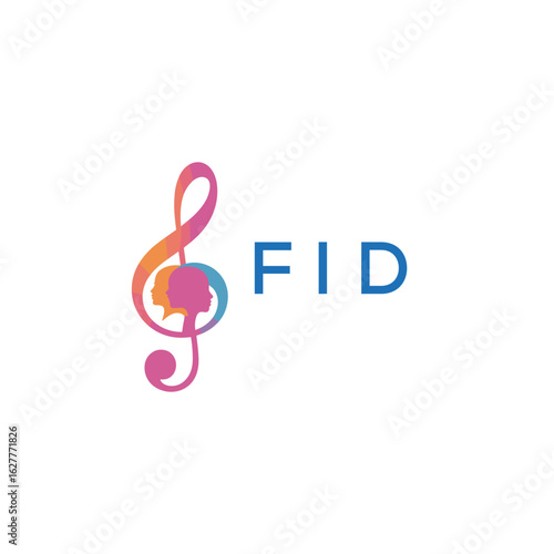 FID “Creative music logo with human silhouettes and treble clef in gradient colors, FID Later Logo, modern artistic design isolated on white background”
