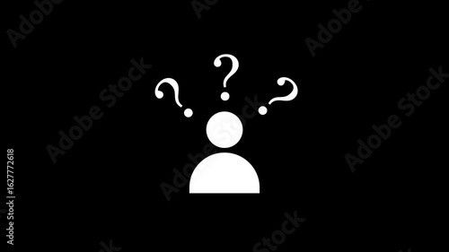 Brainstorming manager icon animation.A man pondering with multiple question marks animation on background.