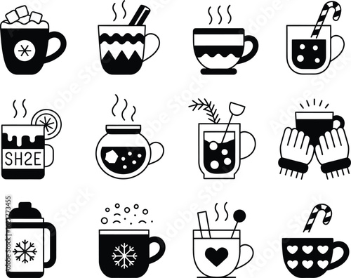 Wallpaper Mural Collection of cozy winter hot drinks in mugs and cups Torontodigital.ca