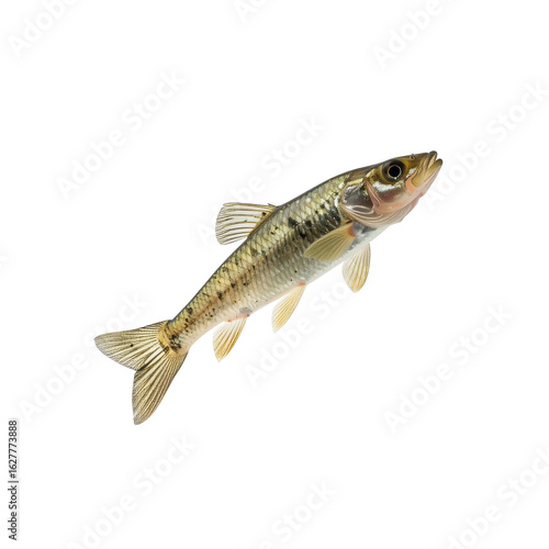 Beautiful creek chub minnow species swimming on bright transparent background
