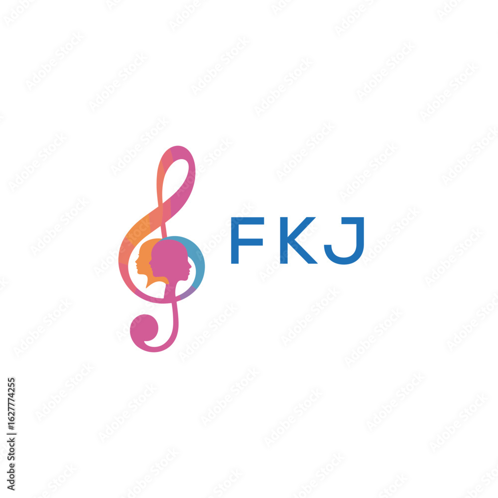 Fototapeta premium FKJ “Colorful music logo with human faces and treble clef design” FKJ Later Logo, “Abstract music school logo with people and melody icon” 