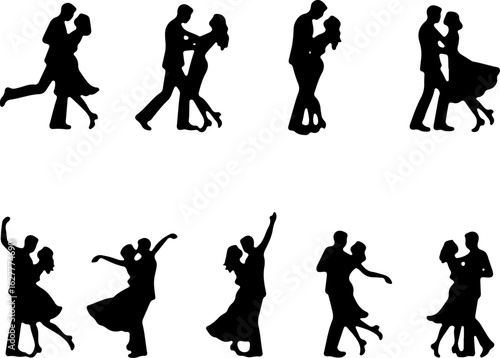 Elegant Dancing Couples Silhouette Set – Romantic Dance Poses Clipart