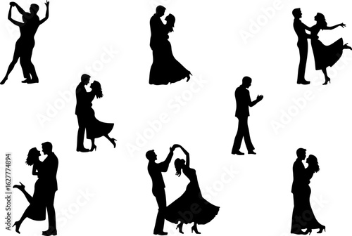 Elegant Dancing Couples Silhouette Set – Romantic Dance Poses Clipart