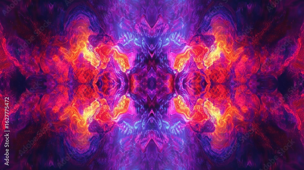 Fototapeta premium Vibrant, symmetrical abstract design with swirling, colorful patterns