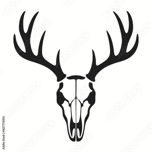 Black silhouette of a deer skull with antlers on white background vector graphic