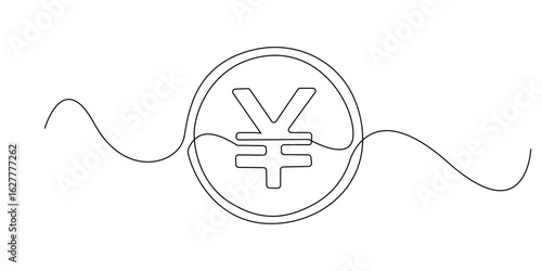 continuous line drawing of yen currency.single line vector illustration of japanese yen coin.payment symbol,business