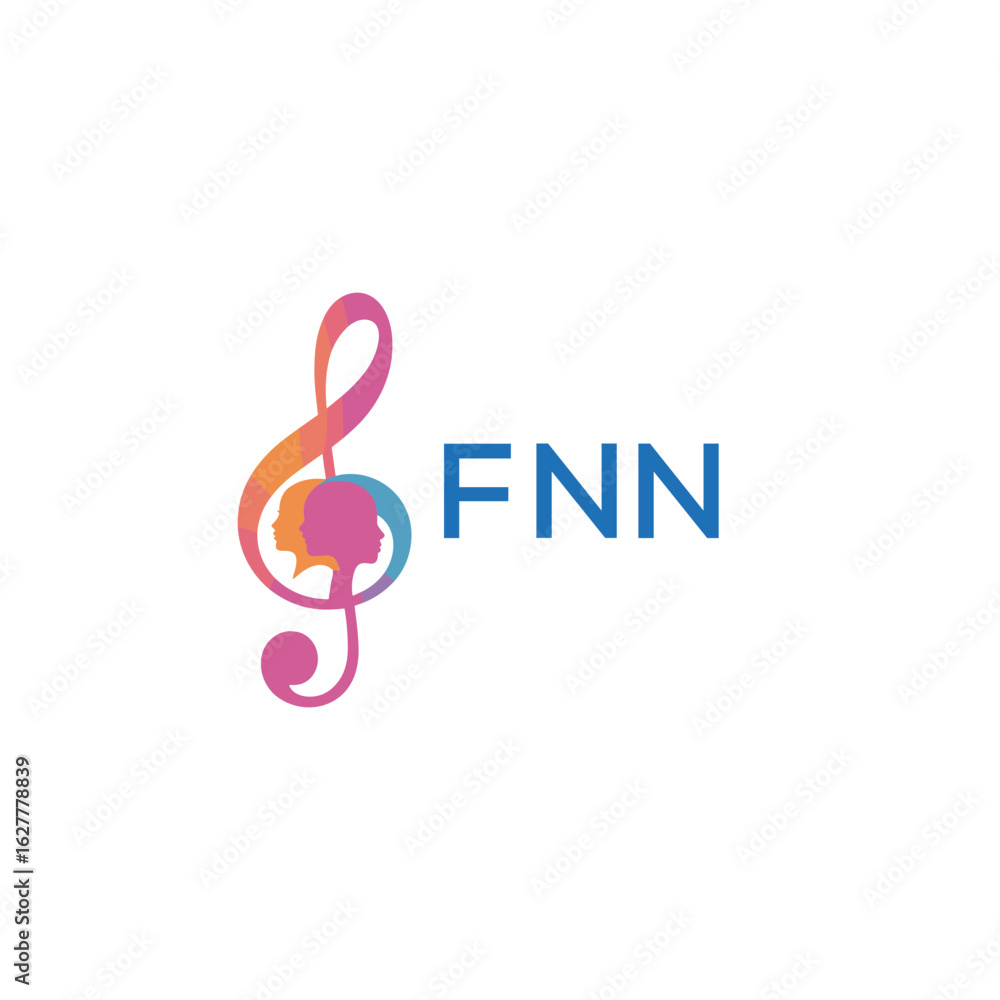 Fototapeta premium FNN “Colorful music logo with human faces and treble clef design” FNN Later Logo, “Abstract music school logo with people and melody icon” 