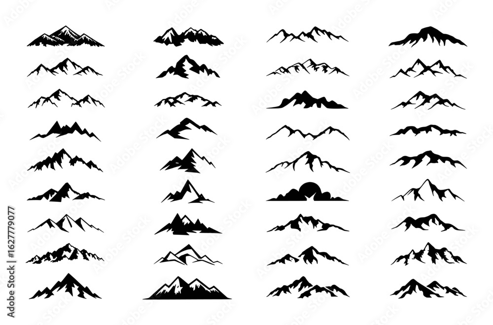 Naklejka premium Diverse mountain silhouettes collection for graphic design peak range