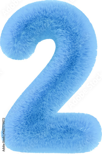 Number 2 blue. Number two. Realistic 3d design In cartoon style. Fluffy fuzzy cute Typography icon isolated on white background. vector illustration