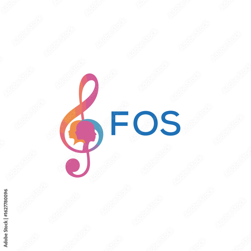 Obraz premium FOS “Colorful music logo with human faces and treble clef design” FOS Later Logo, “Abstract music school logo with people and melody icon” 