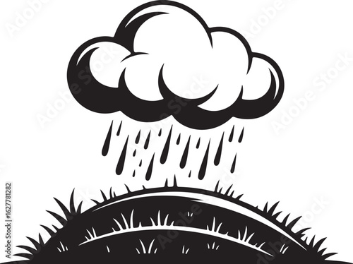 Stormy cloud raining on grassy hill weather nature