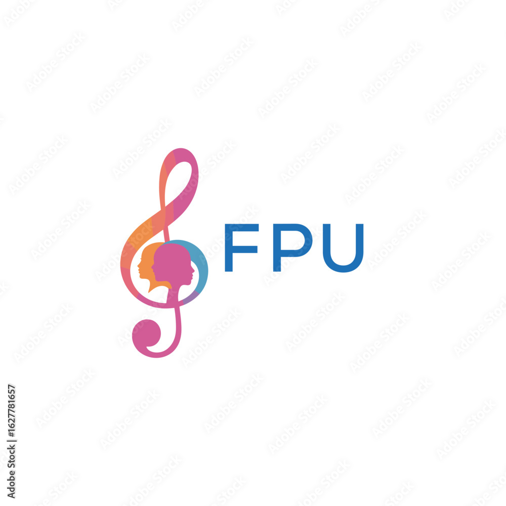 Fototapeta premium FPU “Colorful music logo with human faces and treble clef design” FPU Later Logo, “Abstract music school logo with people and melody icon” 