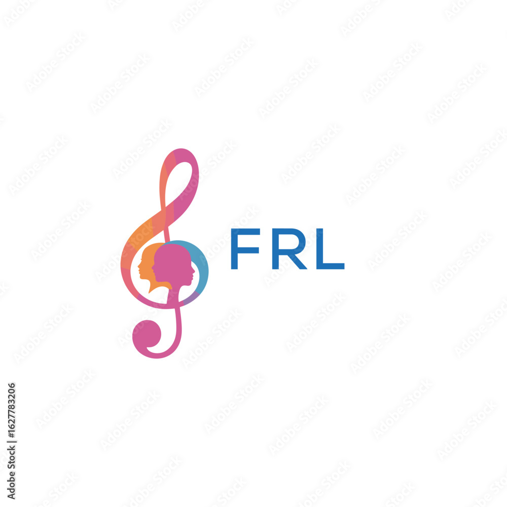 Fototapeta premium FRL “Colorful music logo with human faces and treble clef design” FRL Later Logo, “Abstract music school logo with people and melody icon” 