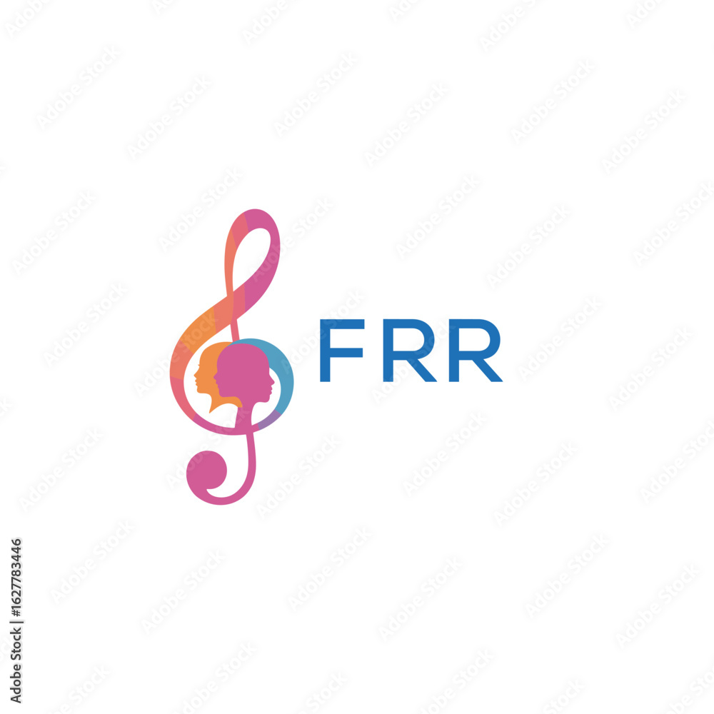 Fototapeta premium FRR “Colorful music logo with human faces and treble clef design” FRR Later Logo, “Abstract music school logo with people and melody icon” 