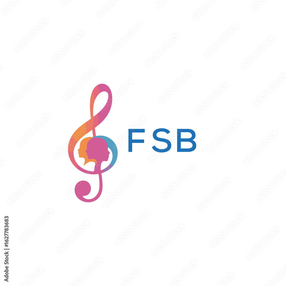 Naklejka premium FSB “Colorful music logo with human faces and treble clef design” FSB Later Logo, “Abstract music school logo with people and melody icon”