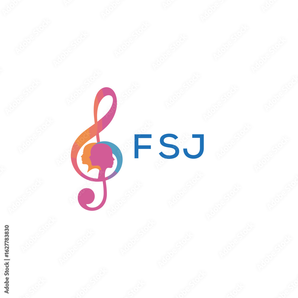 Obraz premium FSJ “Colorful music logo with human faces and treble clef design” FSJ Later Logo, “Abstract music school logo with people and melody icon” 