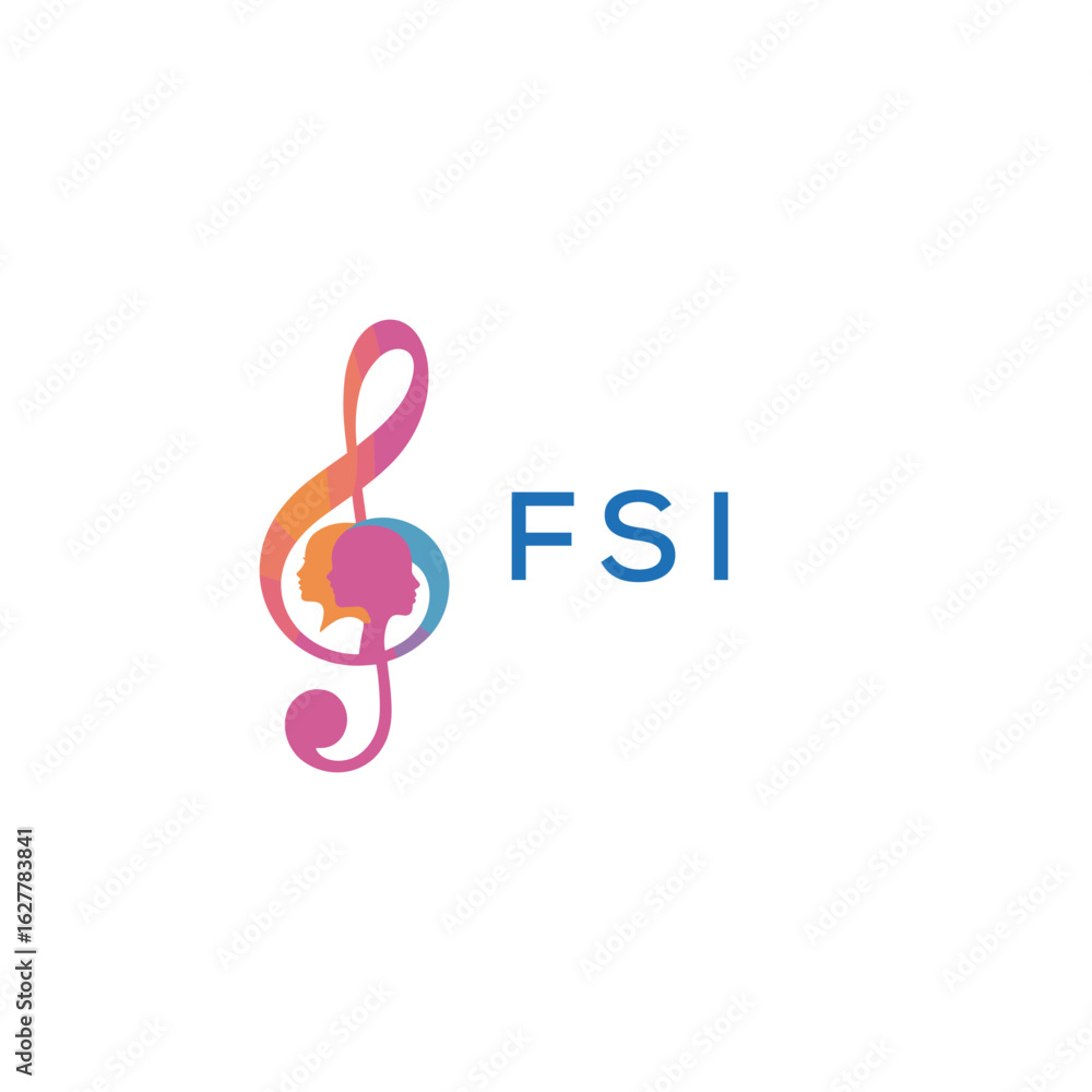 Fototapeta premium FSI “Colorful music logo with human faces and treble clef design” FSI Later Logo, “Abstract music school logo with people and melody icon” 