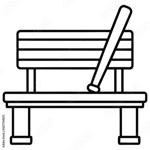 Bench with baseball bat resting on it sports equipment outdoor furniture