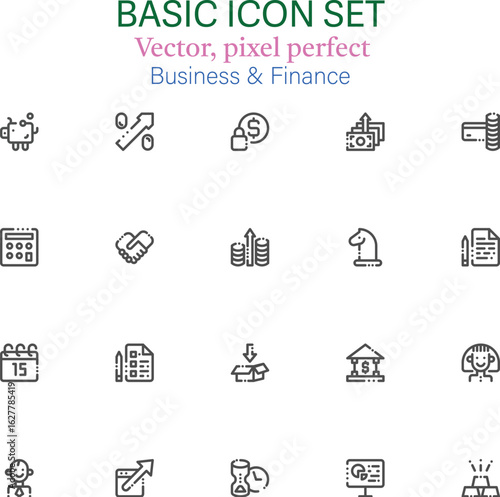 Business & Finance Basic Icon Set, Vector, pixel perfect