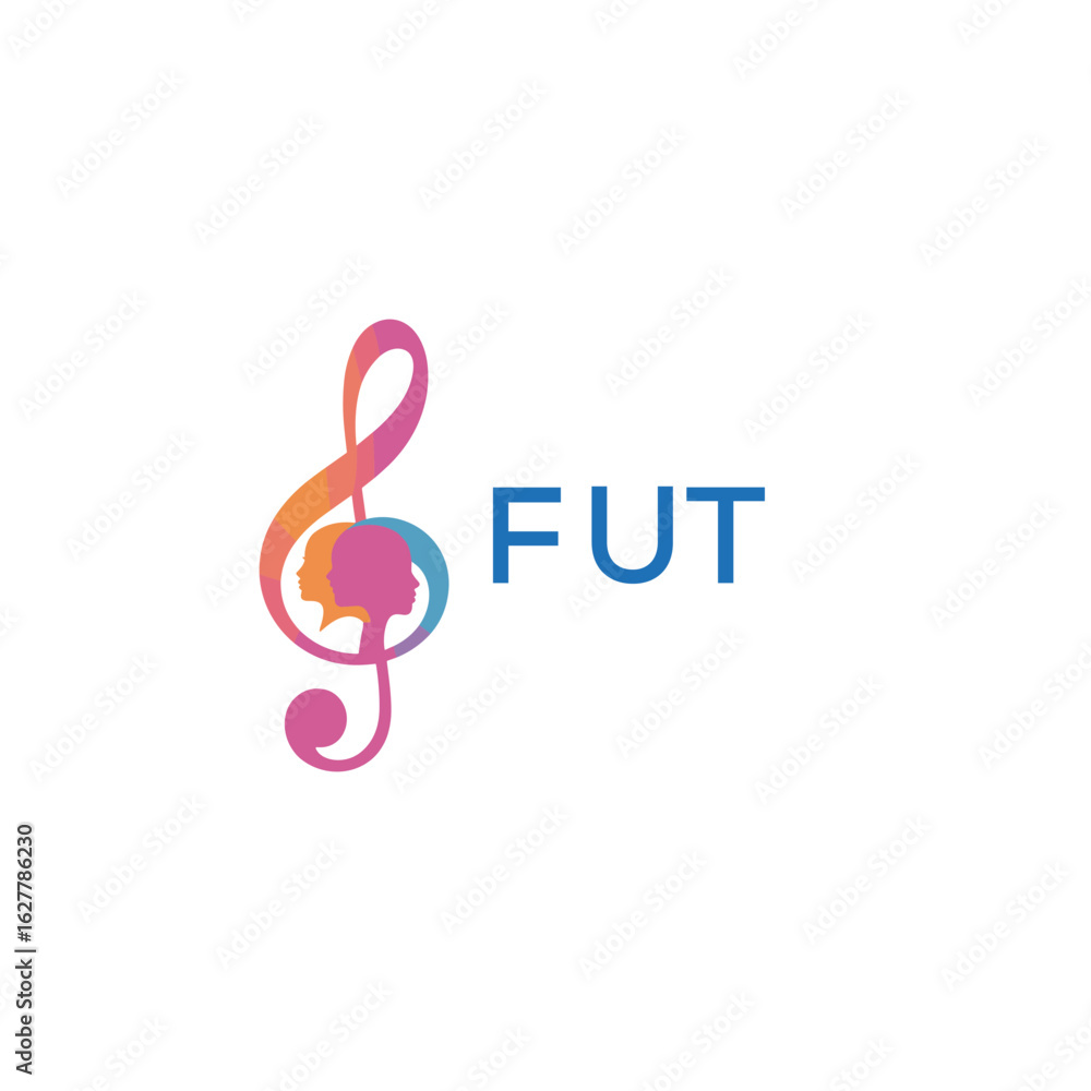 Obraz premium FUT “Colorful music logo with human faces and treble clef design” FUT Later Logo, “Abstract music school logo with people and melody icon”