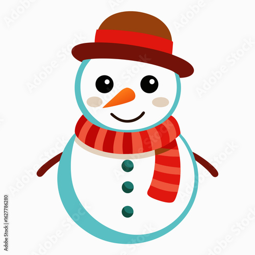 Cute snowman wearing a hat and scarf isolated on white background