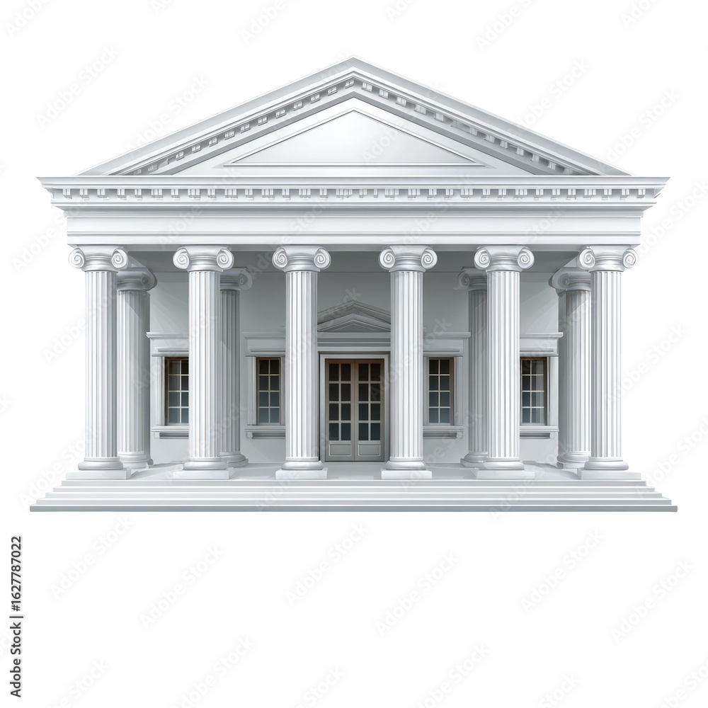 Naklejka premium White classical building facade. Columns, portico, and pediment. Front view