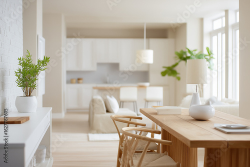 Wallpaper Mural Bright Scandinavian-style living and dining space with natural wood and minimalist decor Torontodigital.ca