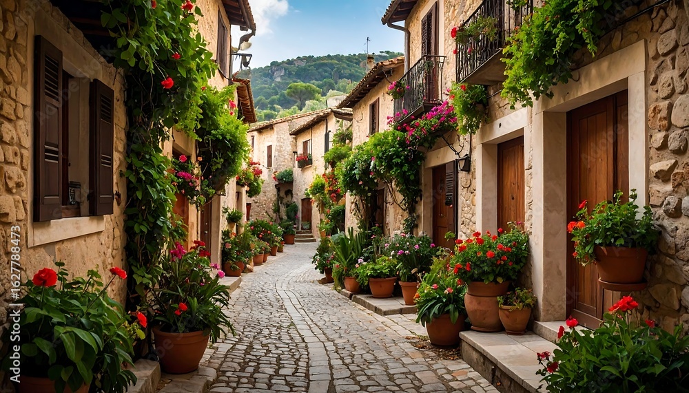 Naklejka premium Charming Italian alleyway with flowers