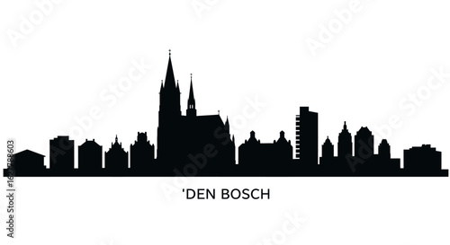 Den Bosch Skyline Vector Black White.