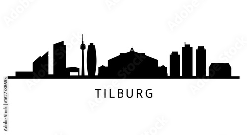 Tilburg Skyline Black Silhouette with Netherlands.