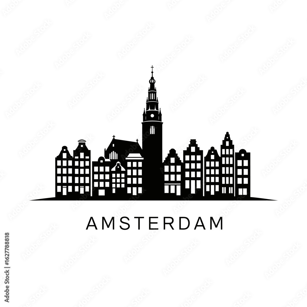Obraz premium Amsterdam Skyline Black Silhouette Icon.