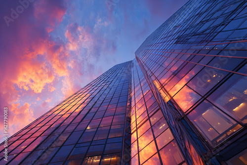 Wallpaper Mural Glass skyscraper reflecting sunset colors, low angle shot Torontodigital.ca