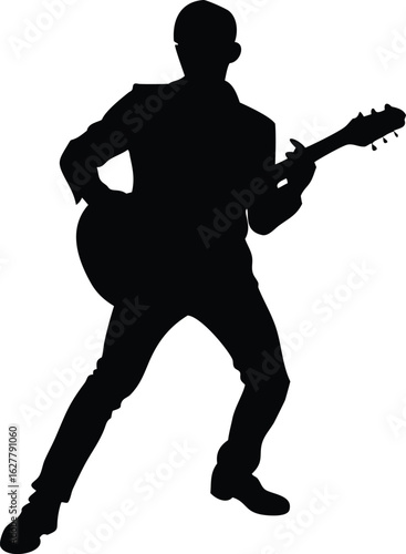 a guitar player musician in performing pose vector