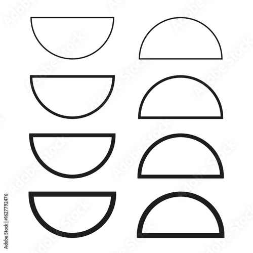 Semicircle outlines set. Simple arch shapes. Bold line Vector. Minimal