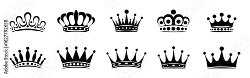 Royal crowns collection black graphic design elements regal king