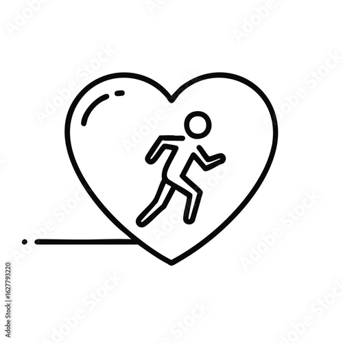 This minimalist line art icon beautifully illustrates the vital connection between physical activity and cardiovascular well-being, symbolizing a healthy, active lifestyle.