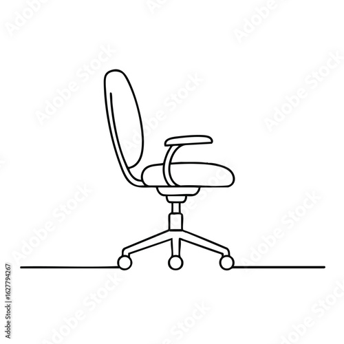 A sleek, minimalist line art illustration depicts a modern ergonomic office chair, symbolizing comfort and productivity in a professional workspace.